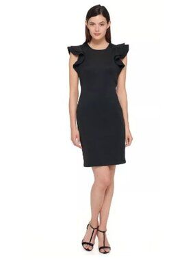 NWT Tommy Hilfiger Flutter Sleeve Sheath Dress, Black | Size 12